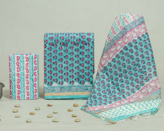 Bagru Hand Block Chanderi Silk Dress material Style 62