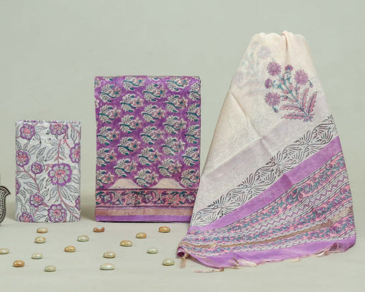 Bagru Hand Block Chanderi Silk Dress material Style 69