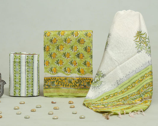 Bagru Hand Block Chanderi Silk Dress material Style 7