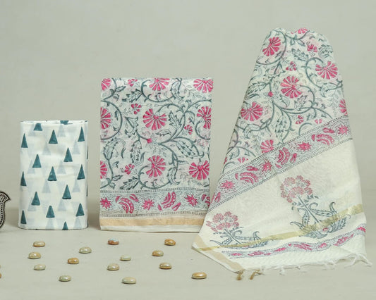 Bagru Hand Block Chanderi Silk Dress material Style 8