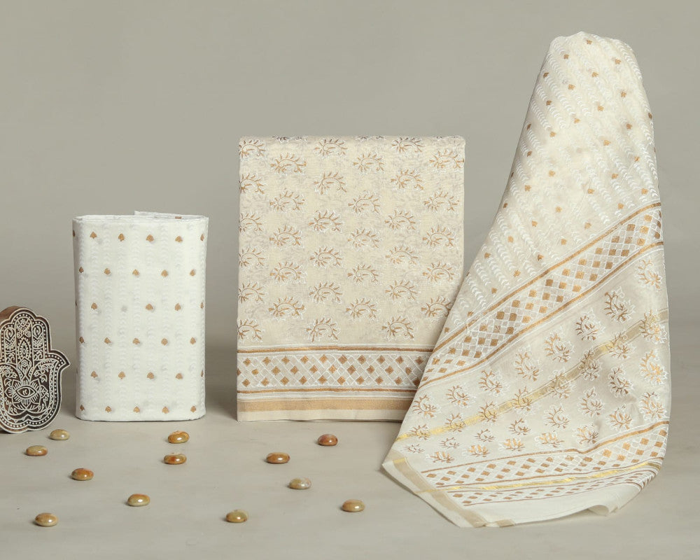 Bagru Hand Block Chanderi Silk Dress material Style 9