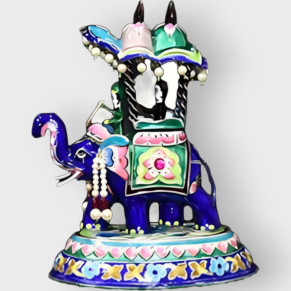 Banaras Gulabi Meenakari Craft Elephant With A Man