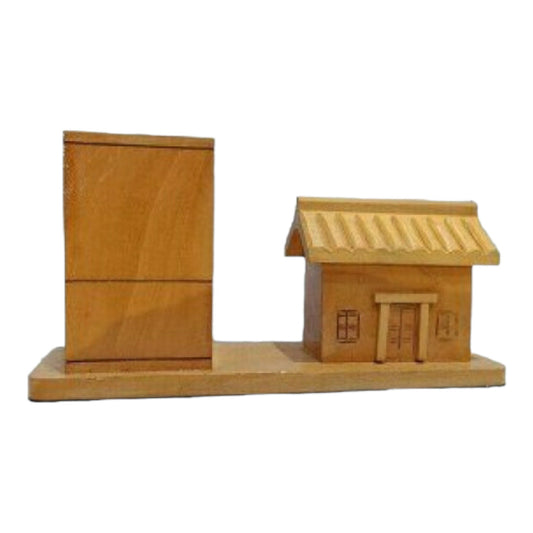 Banaras Wood Handcarved House Design Pen Holder