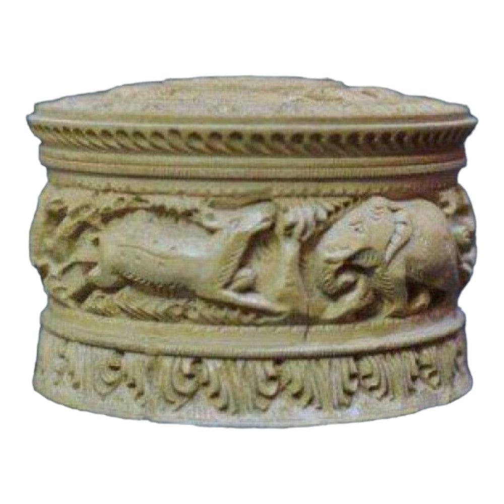 Banaras Wood Handcarved Round Jewellery Box