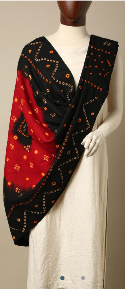 Bandhej Plain Marino Woolen Shawl