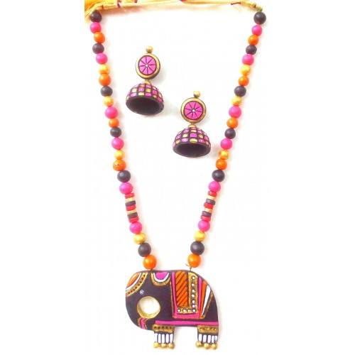 Multi-color Bankura Panchmura Terracotta Craft Necklace Jewellery Set