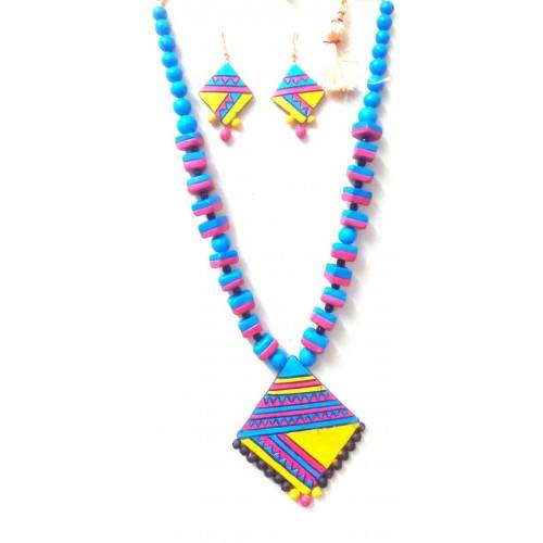 Multi-color Bankura Panchmura Terracotta Craft Necklace Jewellery Set