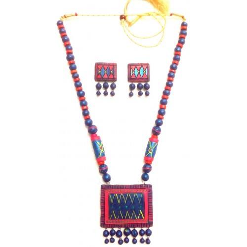 Multi-color Bankura Panchmura Terracotta Craft Necklace Jewellery Set