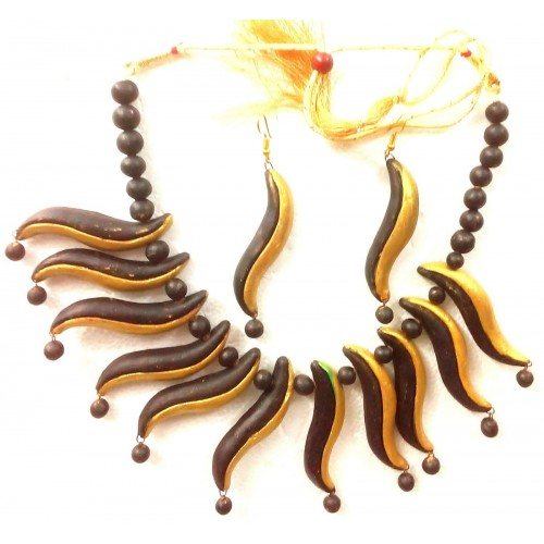 Abstract Shapes Panchmura Terracotta Craft Necklace Jewellery Set