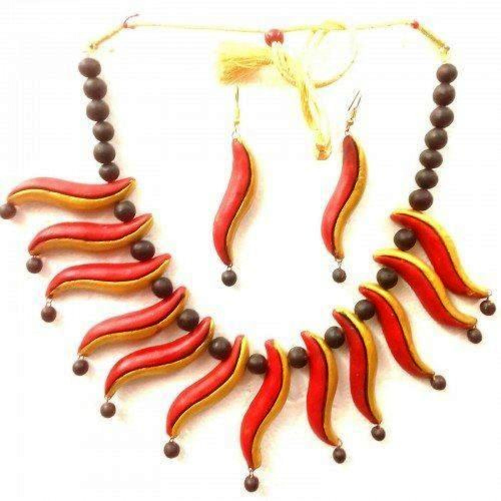 Abstract Shapes Panchmura Terracotta Craft Necklace Jewellery Set