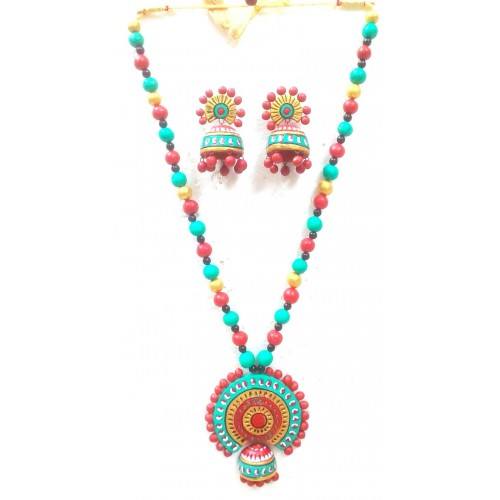 Multi-color Bankura Panchmura Terracotta Craft Necklace Jewellery Set