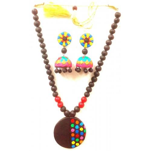 Multi-color Bankura Panchmura Terracotta Craft Necklace Jewellery Set