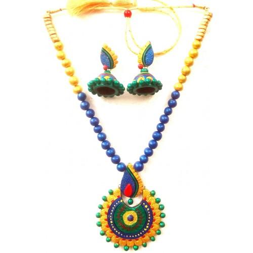 Multi-color Bankura Panchmura Terracotta Craft Necklace Jewellery Set