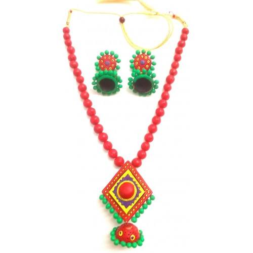 Multi-color Bankura Panchmura Terracotta Craft Necklace Jewellery Set