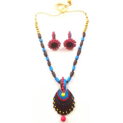 Multi-color Bankura Panchmura Terracotta Craft Necklace Jewellery Set