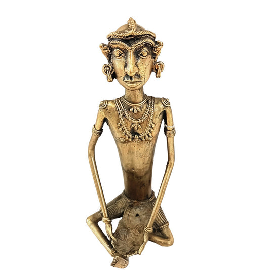 Bastar Handcrafted Male Metal Tribe holding a Bowl