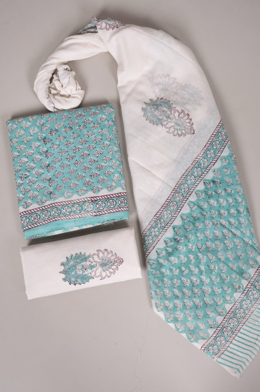 Beautiful Bagru Hand Block Printed Cotton Suit Material With Cotton Dupatta Style 1