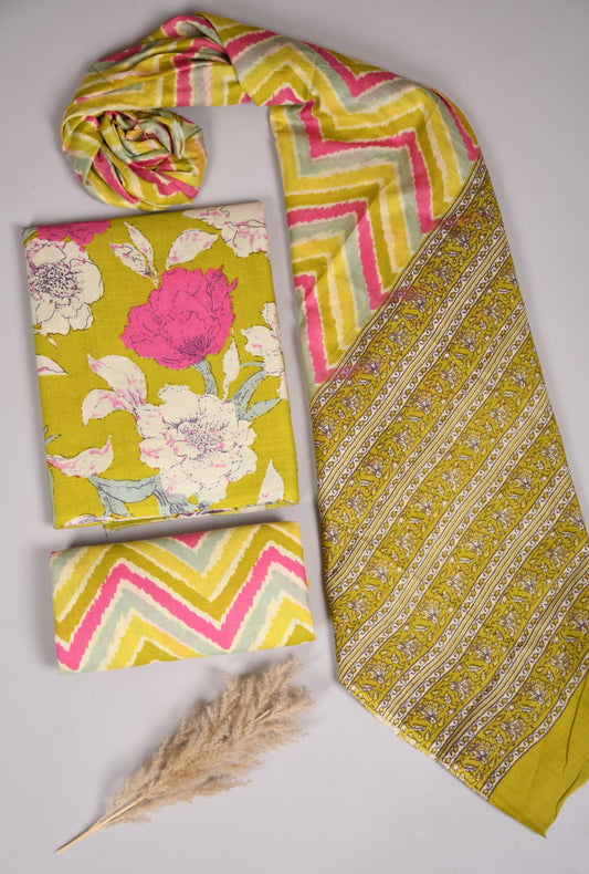 Beautiful Bagru Hand Block Printed Cotton Suit Material With Cotton Dupatta Style 13