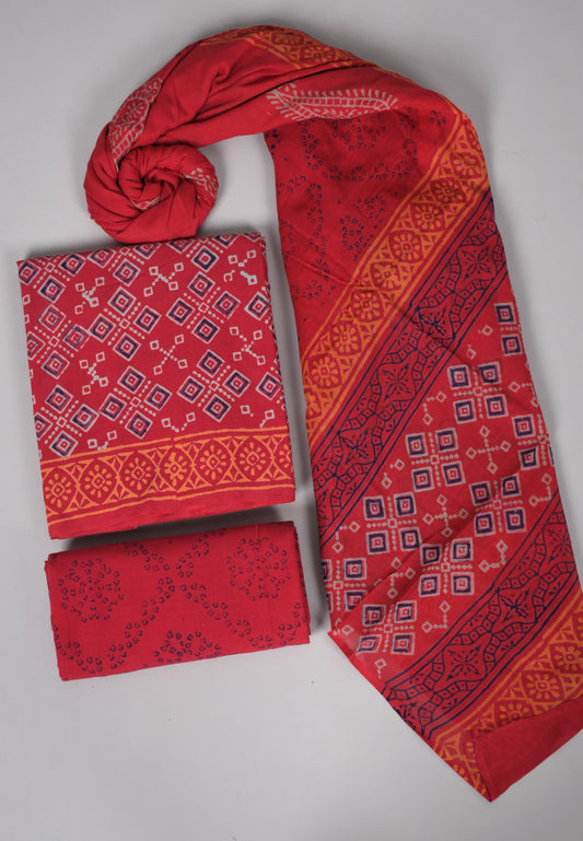 Beautiful Bagru Hand Block Printed Cotton Suit Material With Cotton Dupatta Style 14