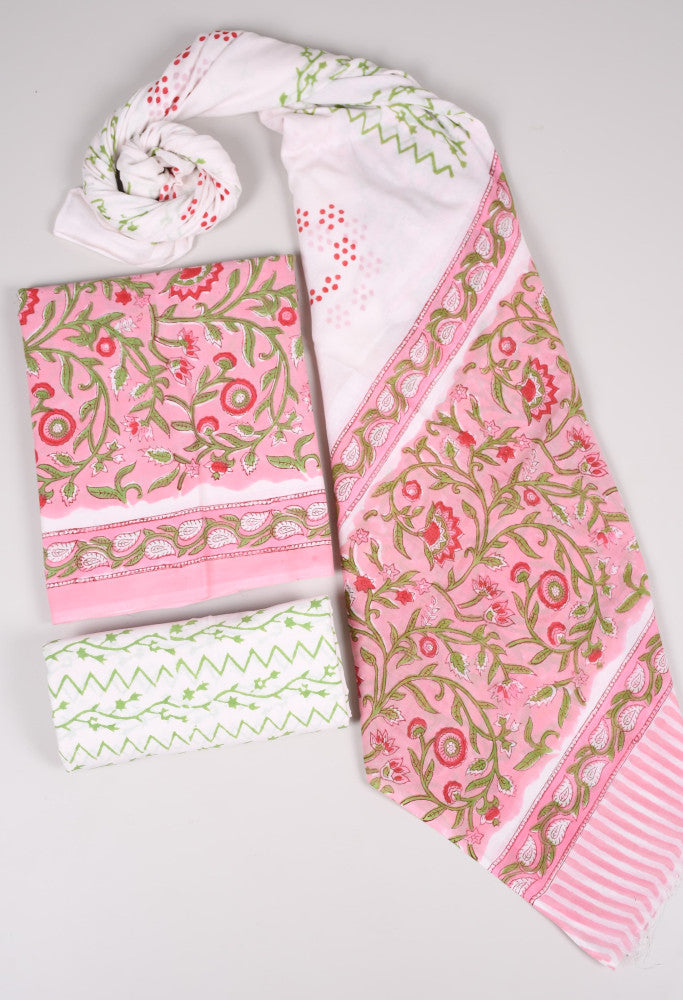 Beautiful Bagru Hand Block Printed Cotton Suit Material With Cotton Dupatta Style 36