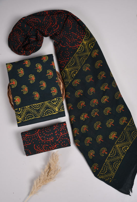 Beautiful Bagru Hand Block Printed Cotton Suit Material With Cotton Dupatta Style 38