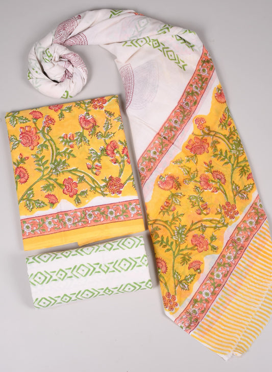 Beautiful Bagru Hand Block Printed Cotton Suit Material With Cotton Dupatta Style 39