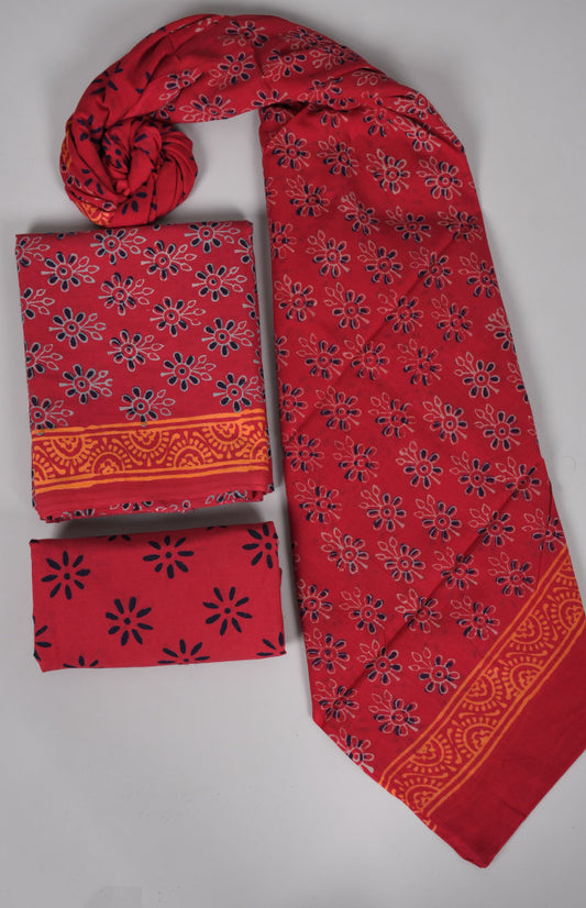 Beautiful Bagru Hand Block Printed Cotton Suit Material With Cotton Dupatta Style 46