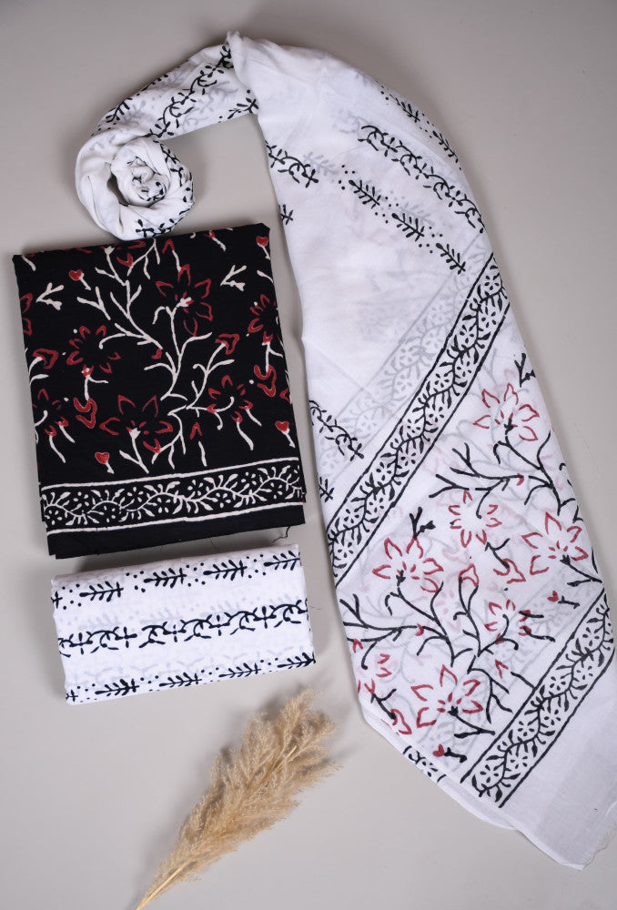 Beautiful Bagru Hand Block Printed Cotton Suit Material With Cotton Dupatta Style 5