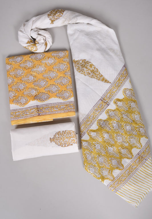 Beautiful Bagru Hand Block Printed Cotton Suit Material With Cotton Dupatta Style 50