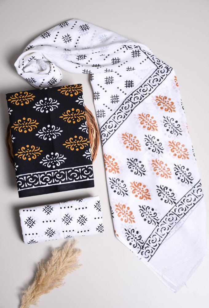 Beautiful Bagru Hand Block Printed Cotton Suit Material With Cotton Dupatta Style 51