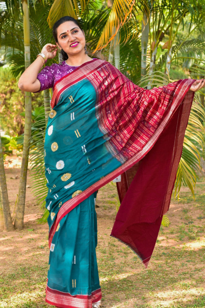 Beautiful Blue & Magenta Bomkai Saree