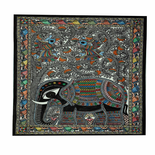 Beautiful Elephant With Peacocks Painting