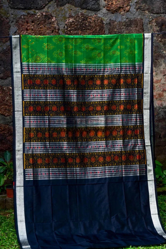 Beautiful Green & Navy Blue Sambalpuri Silk Saree
