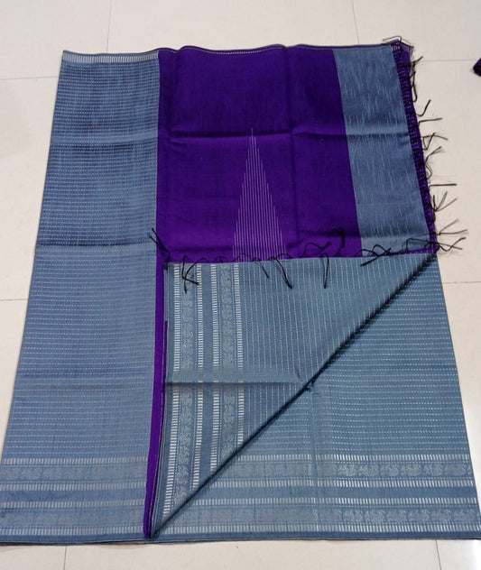 Beautiful Grey And Purple Champa Silk Saree