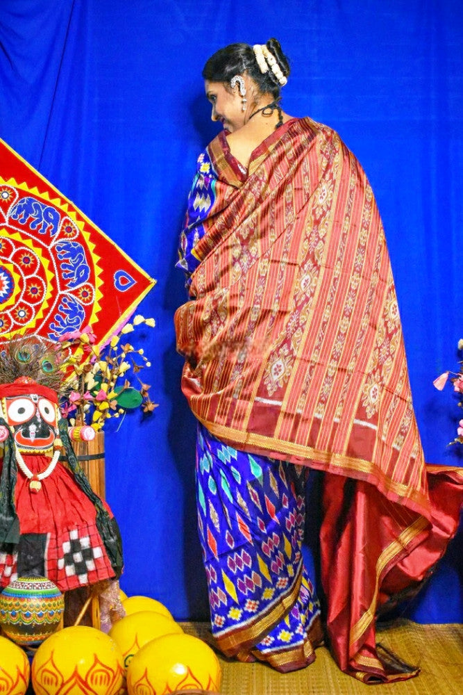 Beautiful Ink Blue & Maroon Kotpad Silk Saree