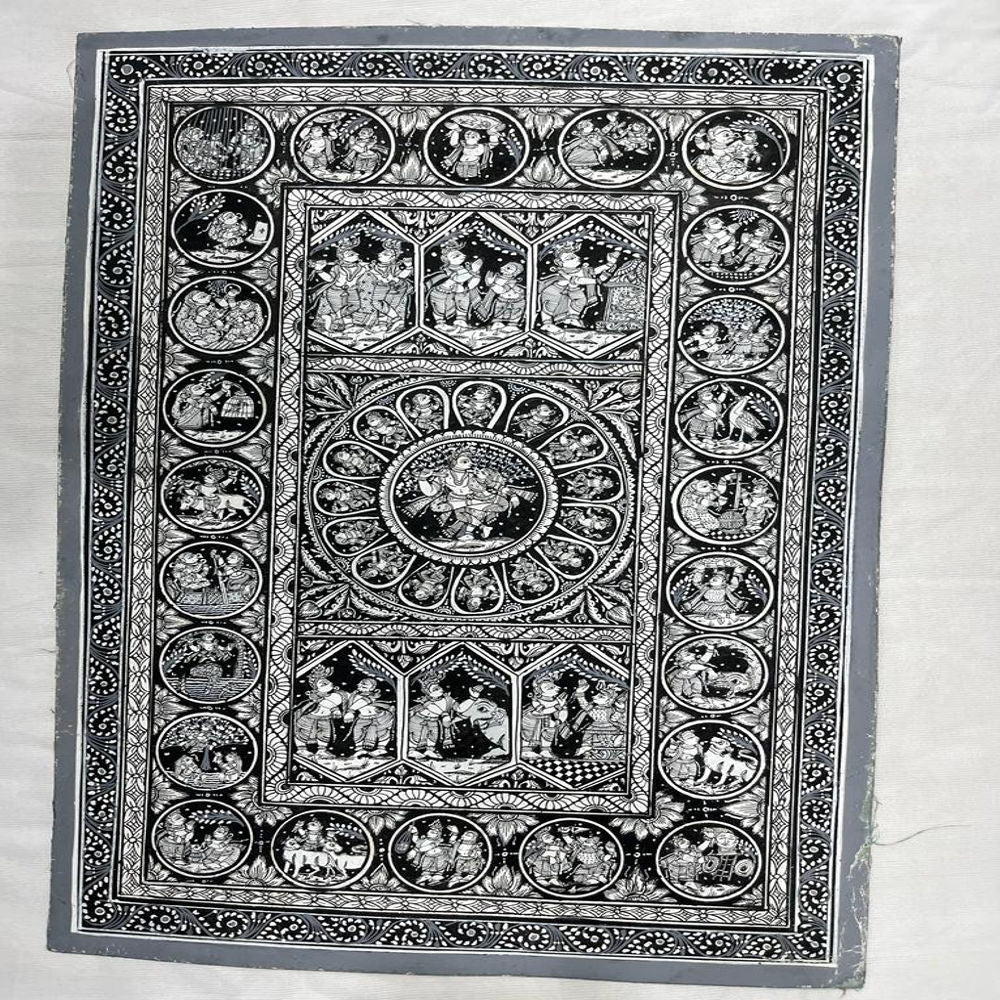 Beautiful Krishna Katha B&W Odisha Patchithra (19x13inch)