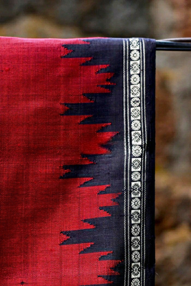 Beautiful Maroon & Black Prints Berhampur Saree