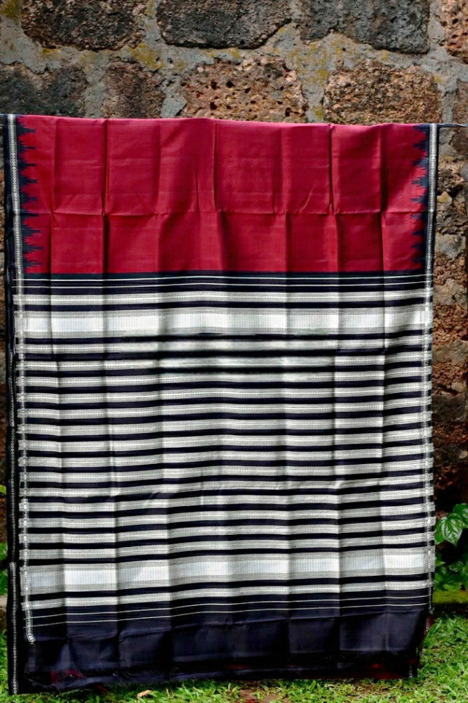 Classy Cream & Red Berhampur Saree