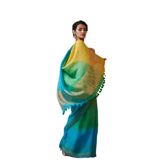 Beautiful Multicolor Linen By Linen Saree
