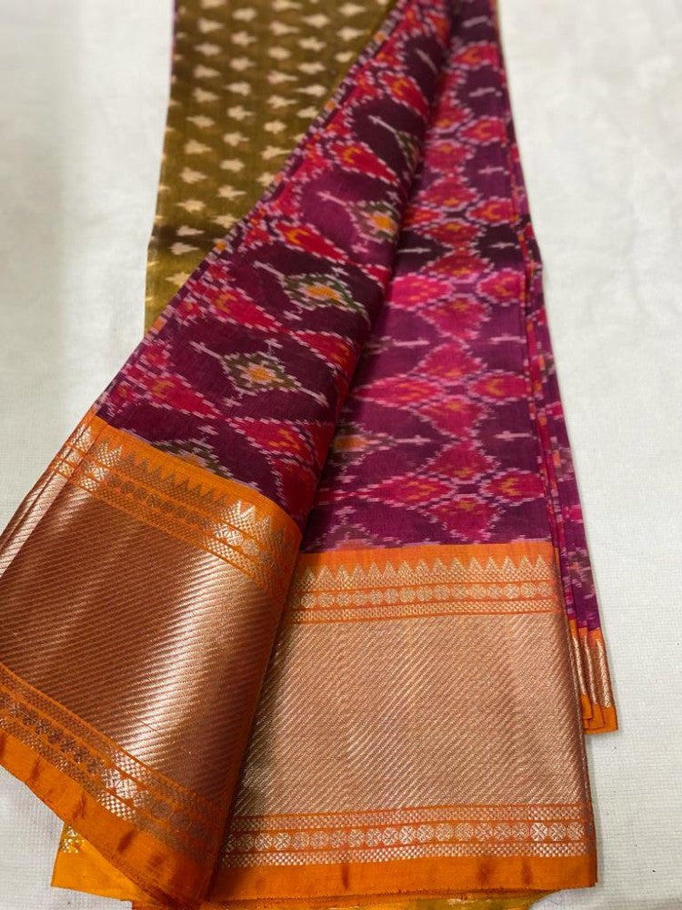 Beautiful Pink Telia Rumal Saree