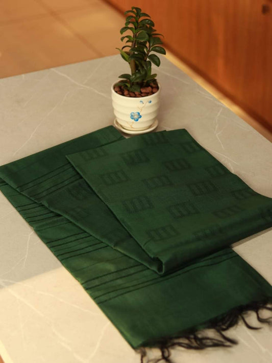 Beautiful Plain Dark Green Kosa Silk Saree