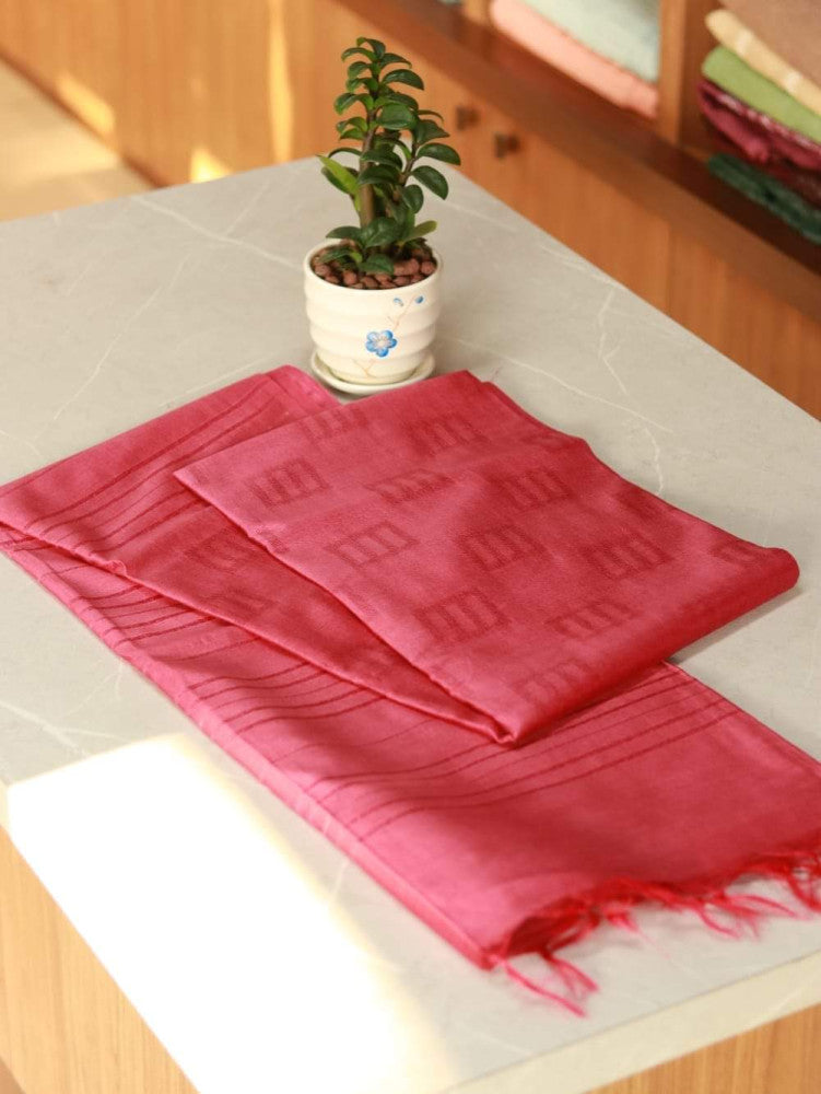 Beautiful Plain Peach Kosa Silk Saree