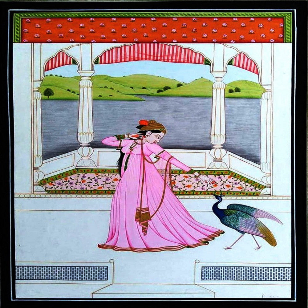 Beautiful Princess With Peacock Painting(8x11 inch)