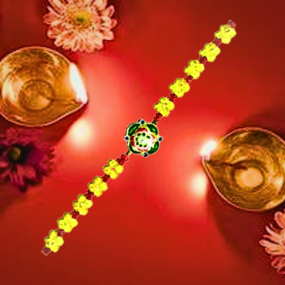 Beautiful Silver Gulabi meenakari Rakhi