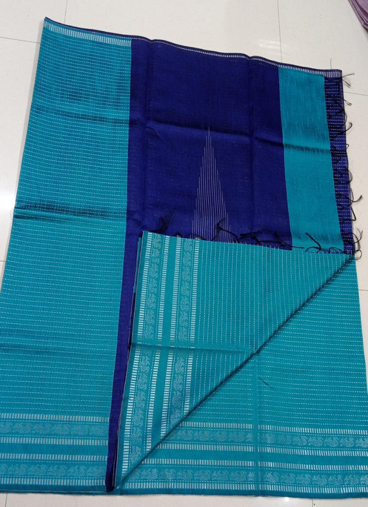 Beautiful Sky Blue And Navy Blue Champa Silk Saree