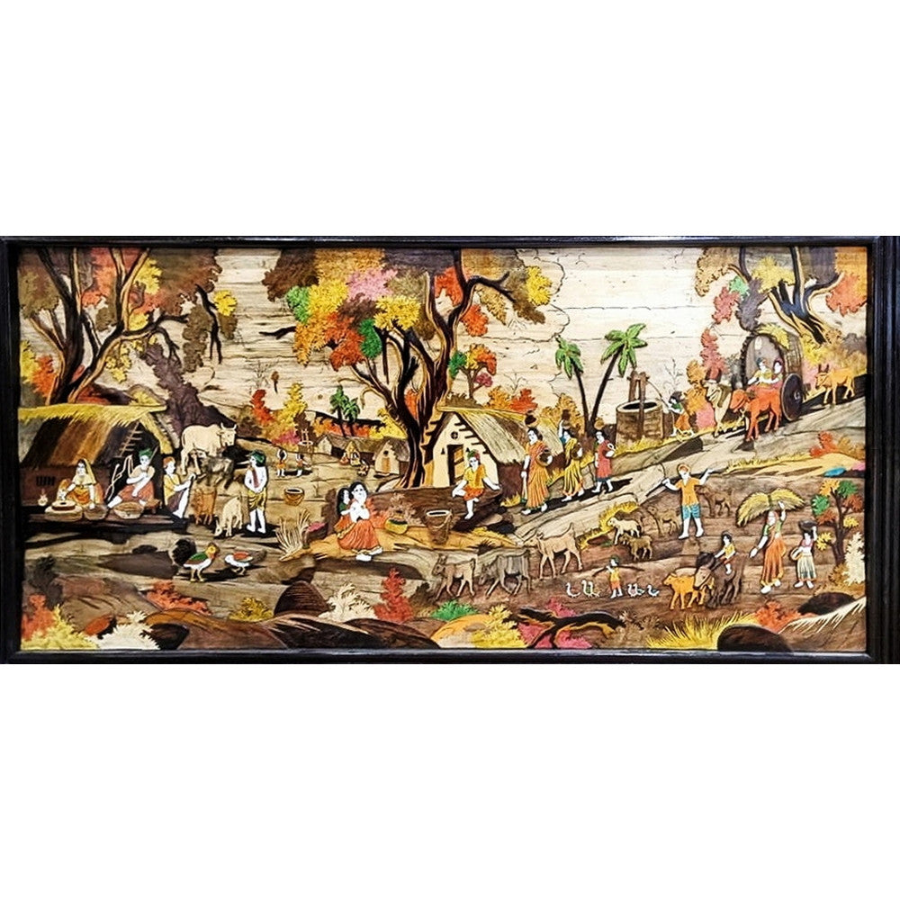 Beautiful Village Mysore Rosewood Inlay Painting