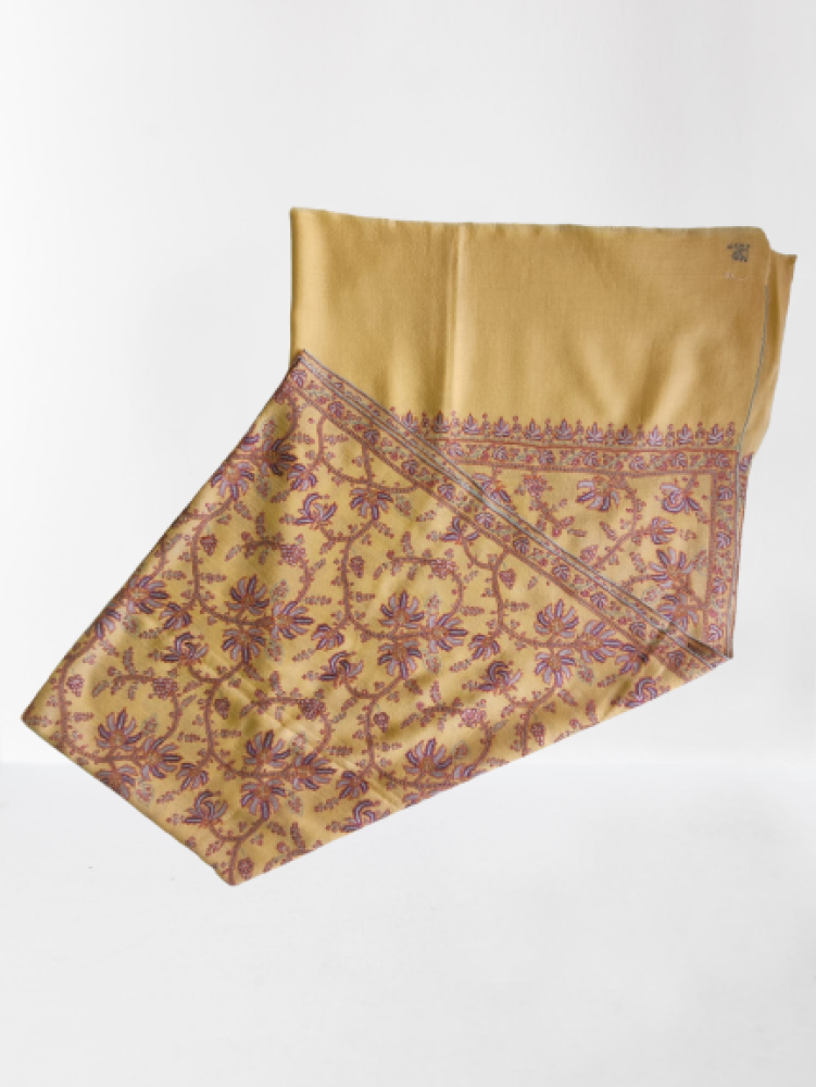 Beautiful Yellow & Pink Design Kani Shawl