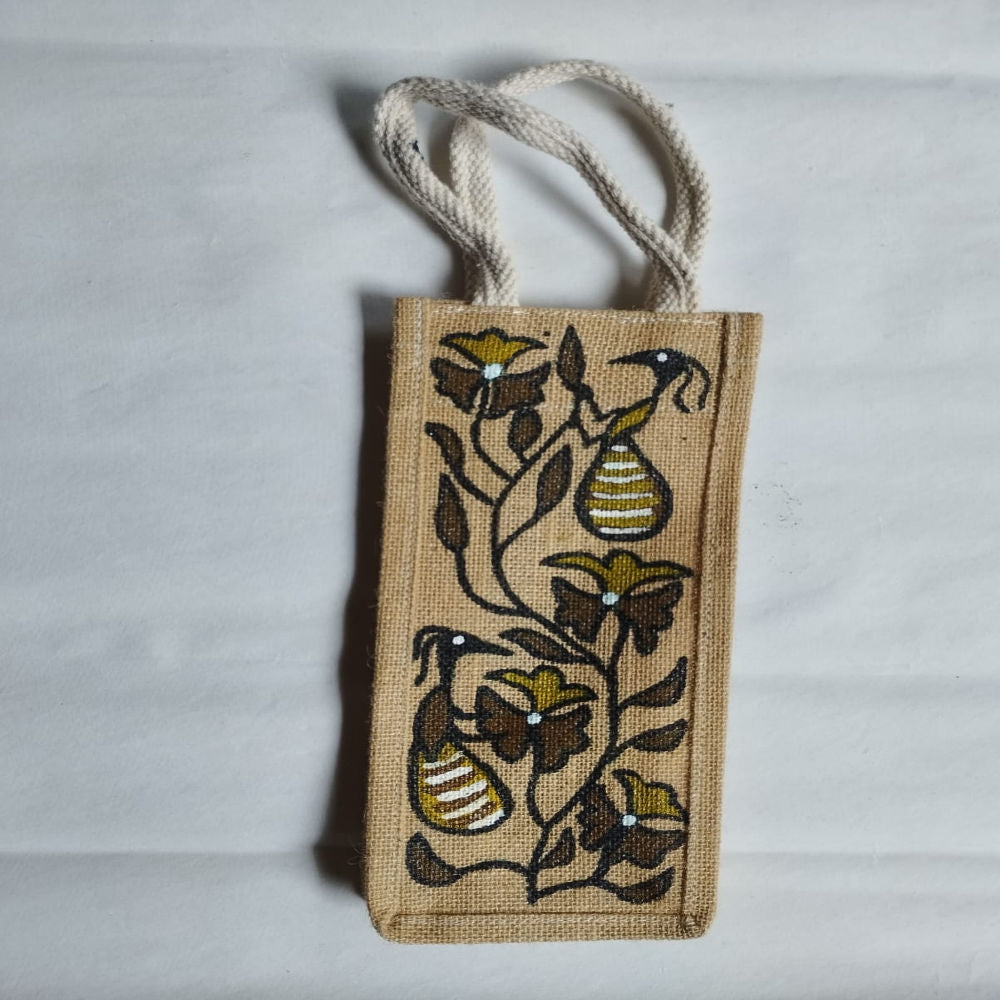 Beige & Brown Khovar Jute Bottle Bag
