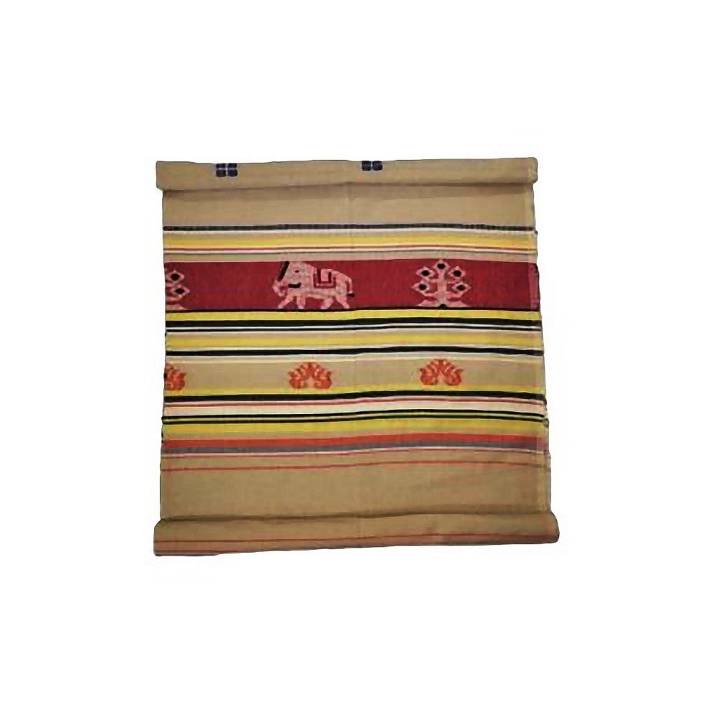 Beige Extra Weft Handwoven Single Bed Cover