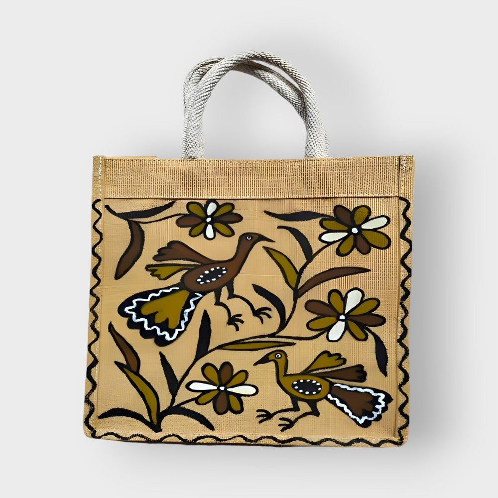 Beige Peacock Khovar Jute Bag